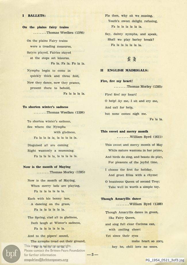 Concert programme:  The Madrigal Singers May Concert [Tokyo]