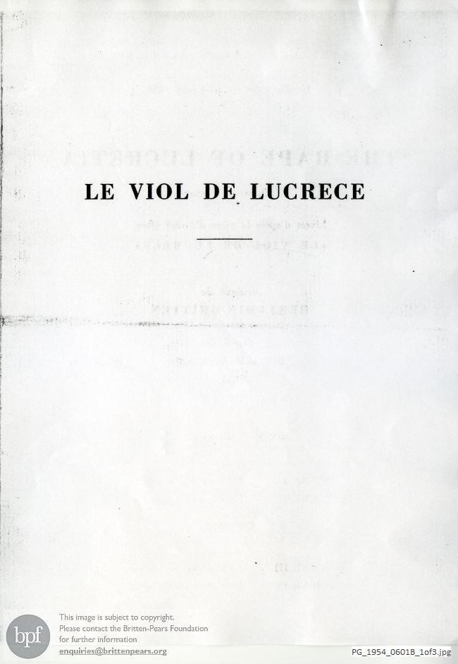 Concert programme:  Britten The rape of Lucretia, Geneva