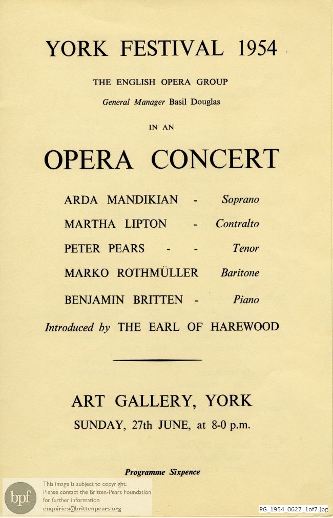 Concert programme:  Opera concert, York Festival