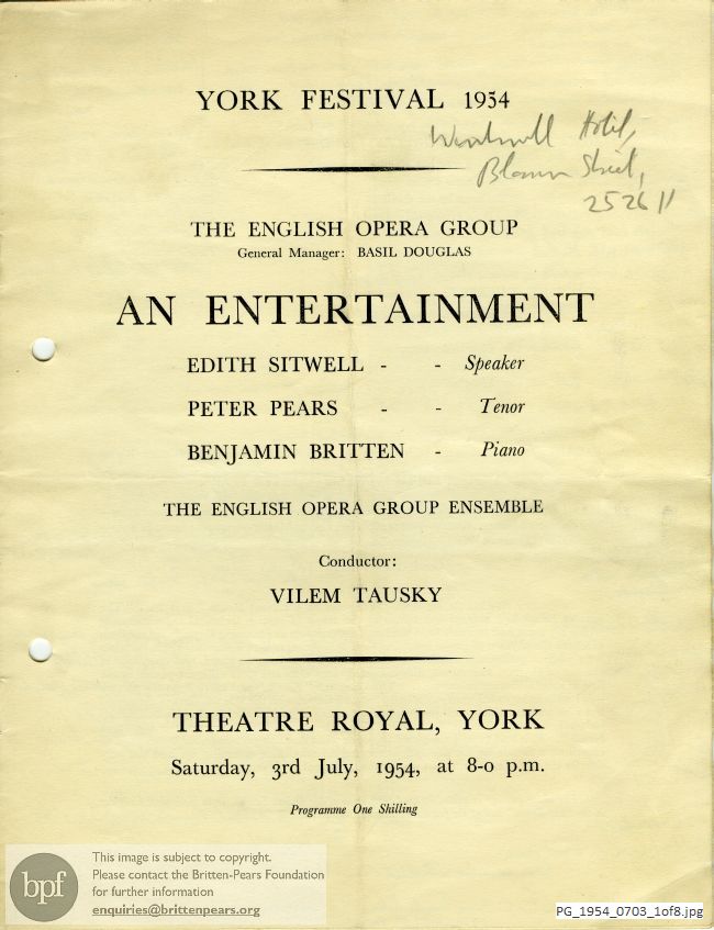 Concert programme:  An Entertainment,  EOG York Festival