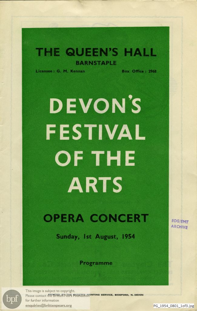 Concert programme:  Opera concert, Devon's Festival of the Arts