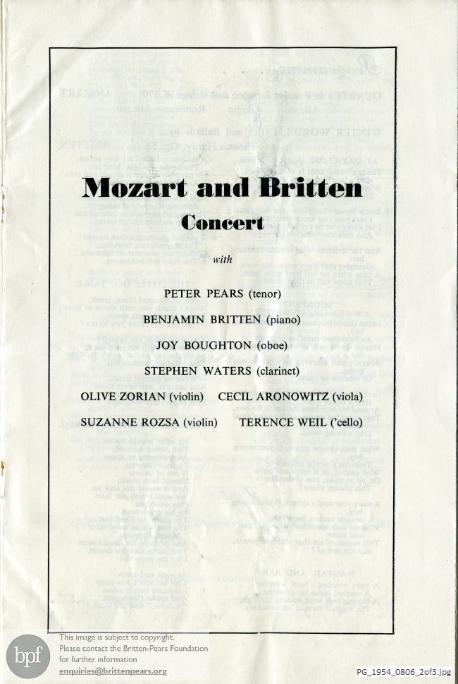 Concert programme:  Britten Winter words, Devon's Festival of the Arts