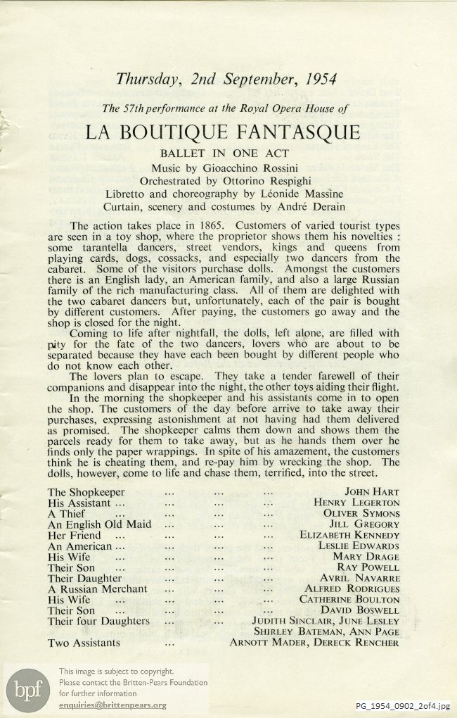 Concert programme:  La Boutique Fantasque, The Firebird, The Three-cornered hat Royal Opera House
