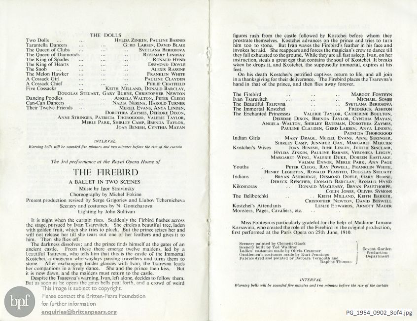 Concert programme:  Mam'zelle Angot, The Firebird, The three-cornered hat at Royal Opera House