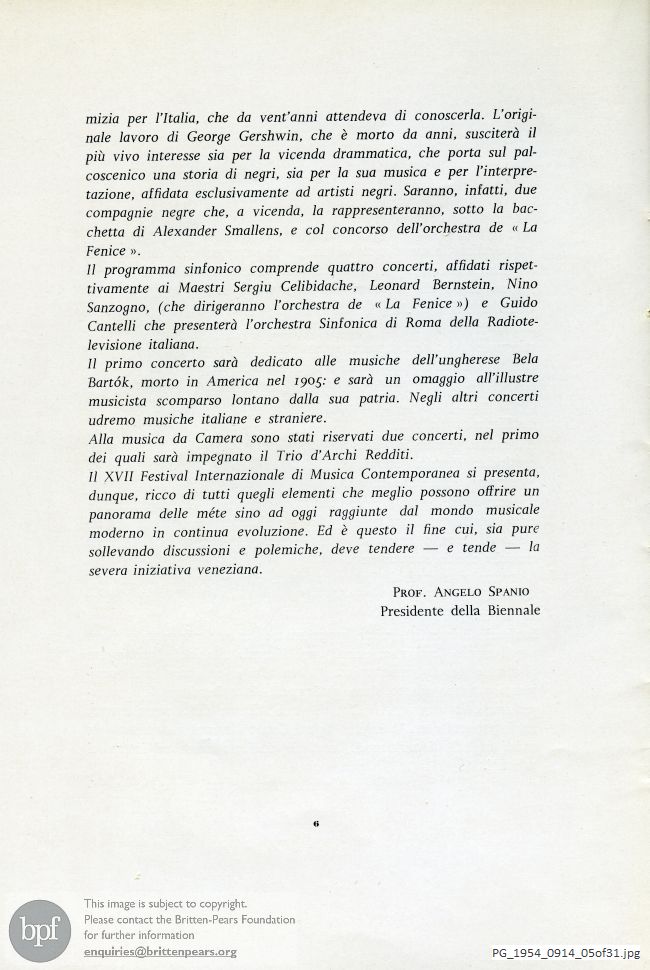 Programme for the seventeenth International Festival of Contemporary Music, The Turn of the Screw, Venice, 1954