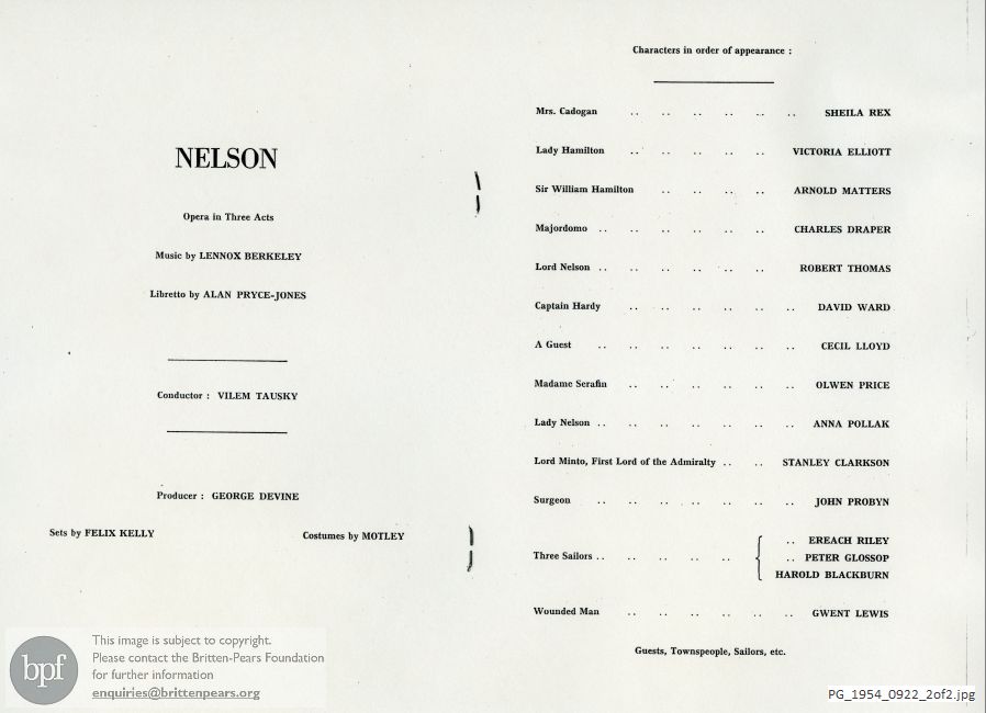 Concert programme:  Berkeley Nelson, Sadlers Wells