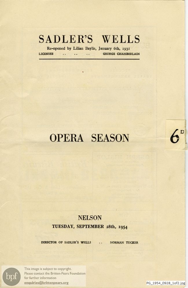 Concert programme:  Berkeley Nelson, Sadlers Wells
