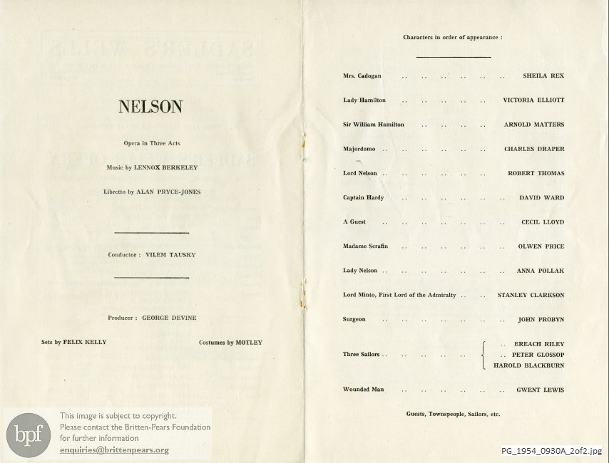 Concert programme:  Berkeley Nelson, Sadlers Wells