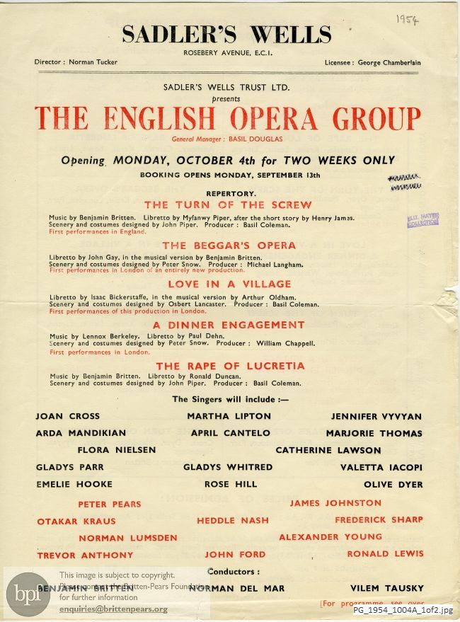 Concert programme:  EOG Sadler's Wells flyer