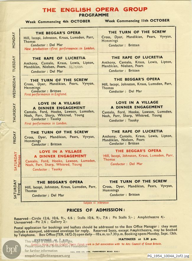 Concert programme:  EOG Sadler's Wells flyer