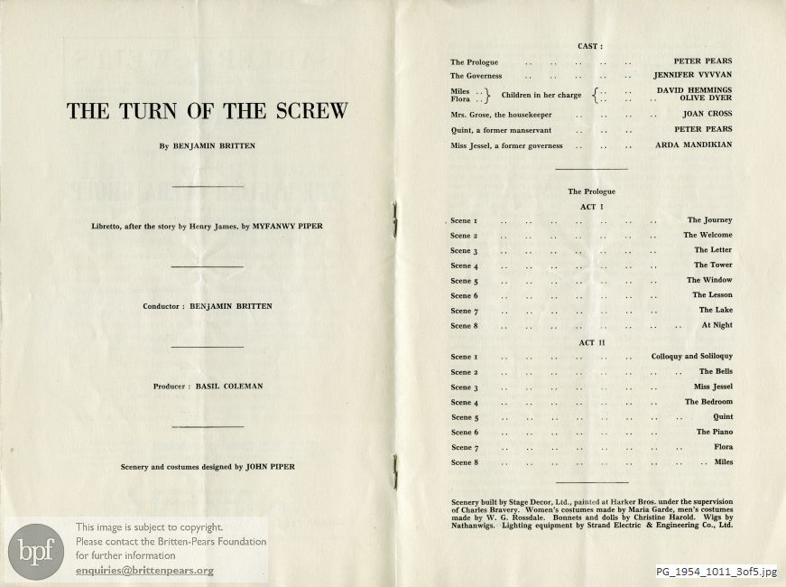 Concert programme:  Britten Turn of the Screw, Sadler's Wells