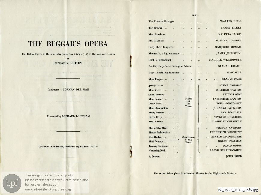 Concert programme:  Britten The beggar's opera, Sadler's Wells