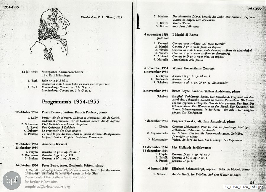 Concert programme:  Britten Winter words, Concertgebouw Amsterdam