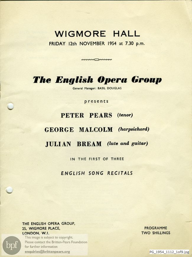 Concert programme:  EOG Wigmore Hall English Song Recital