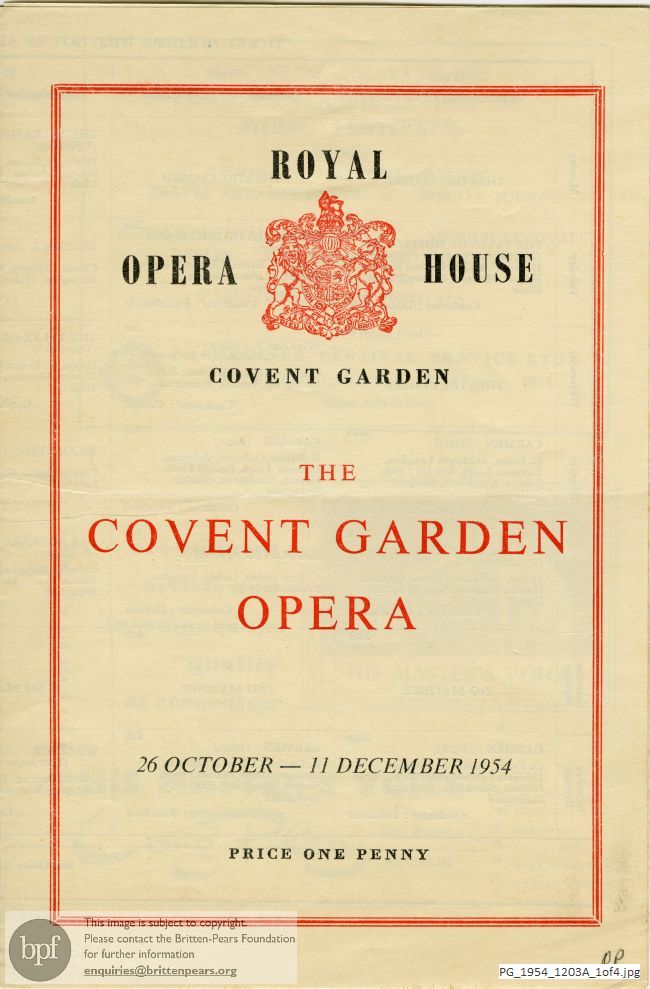 Concert programme:  Royal Opera House Covent Garden flyer