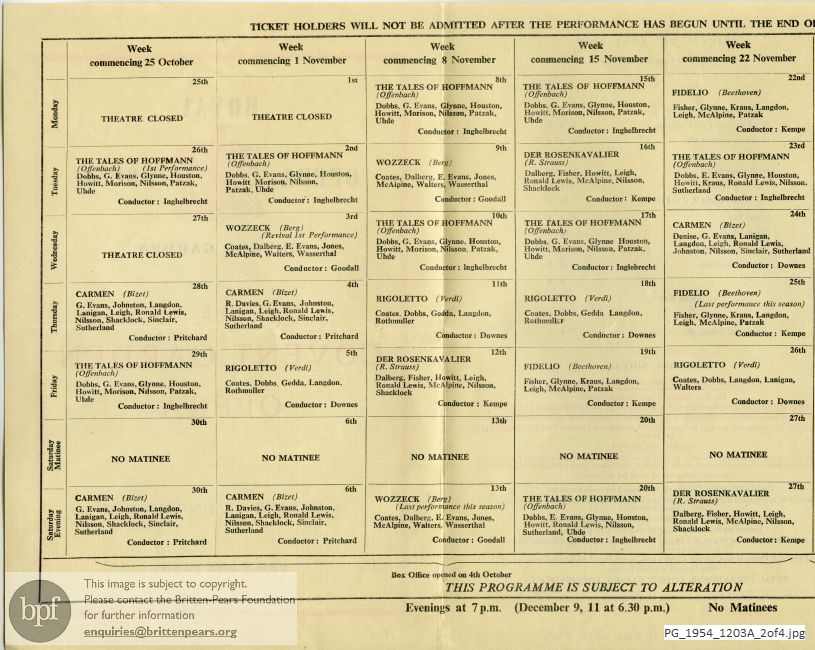 Concert programme:  Royal Opera House Covent Garden flyer