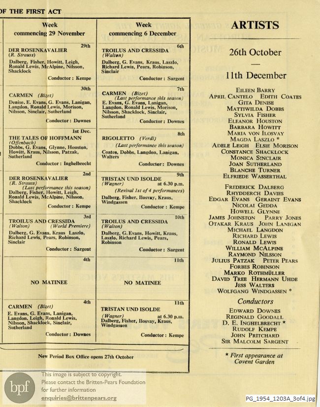 Concert programme:  Royal Opera House Covent Garden flyer