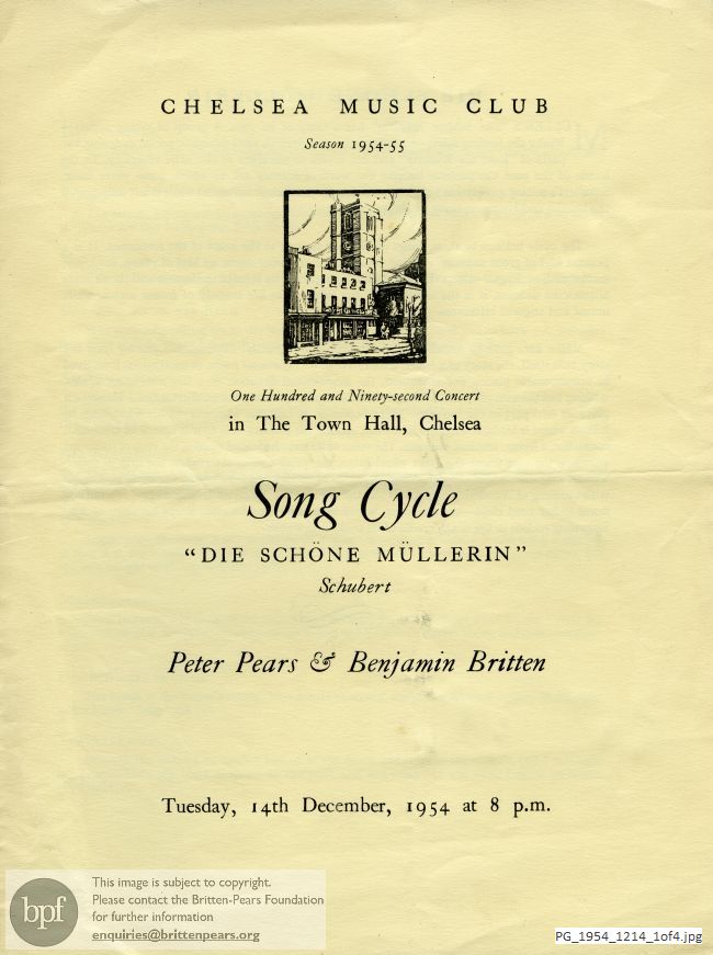 Concert programme:  Schubert Die Schöne Müllerin, Chelsea