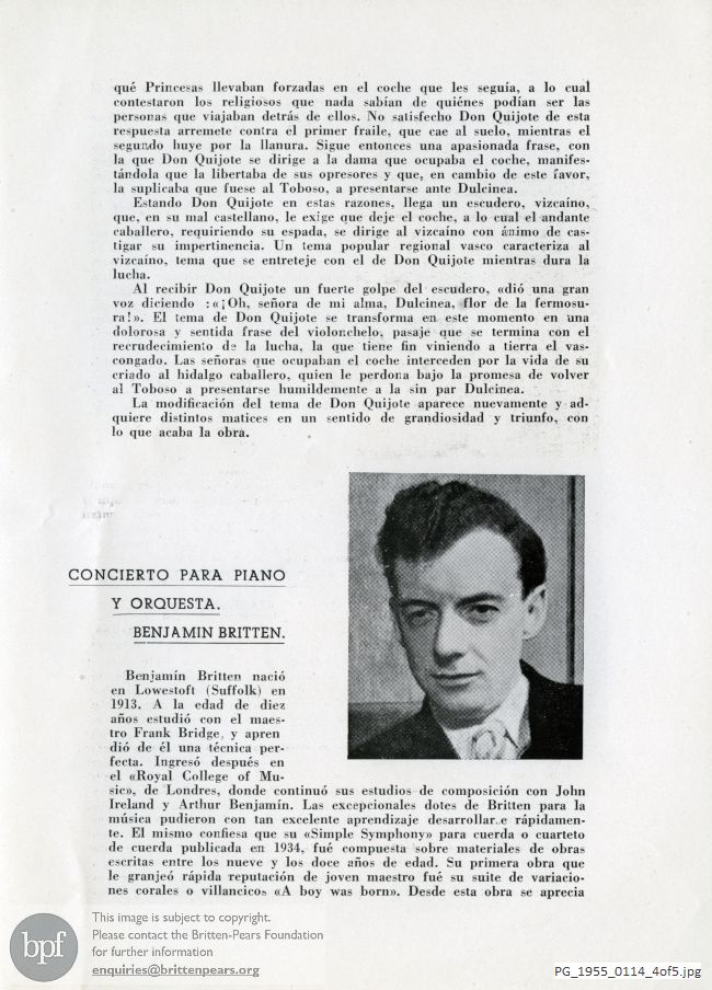 Concert programme: Britten piano concerto, Orquestra Nacional, Spain