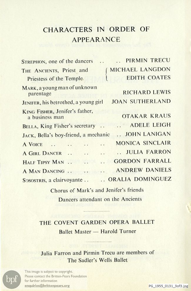 Opera programme: Tippett Midsummer Marriage at Covent Garden