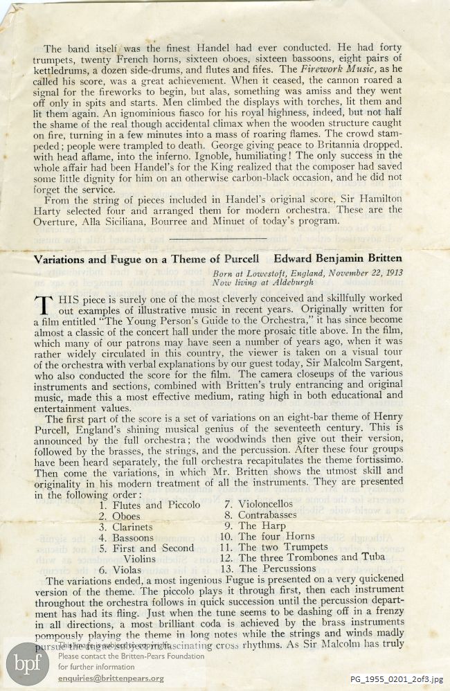 Concert programme: Britten Young person's guide to the orchestra, Philadelphia