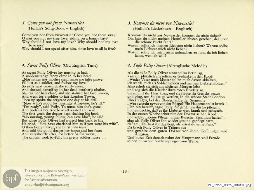 Concert programme:  Britten Seven sonnets of Michelangelo, Düsseldorf