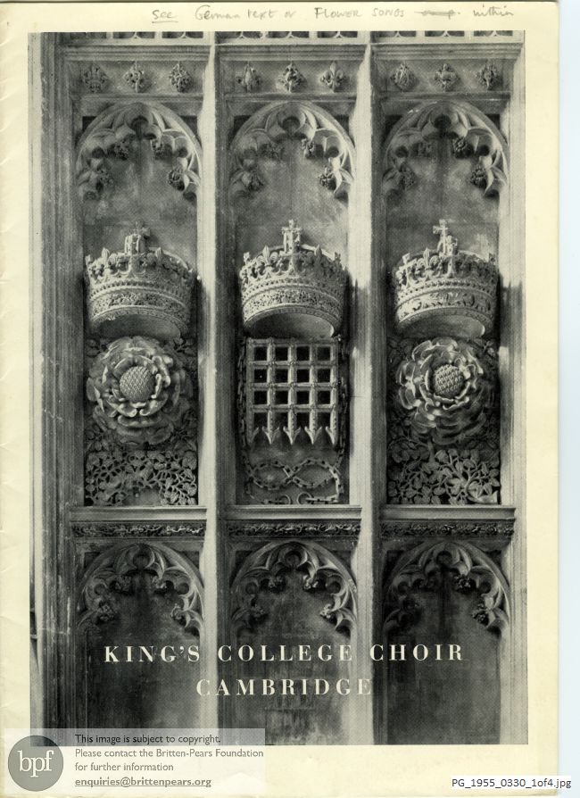Concert programme:  Britten Five flower songs, Zürich, King's College Choir