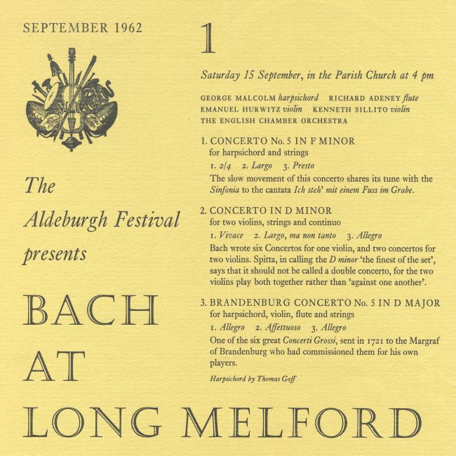 Programme for Long Melford Bach Festival