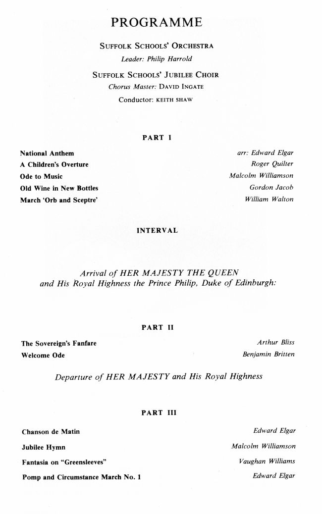 Programme for a concert of English Music to celebrate The Queen's Silver Jubilee