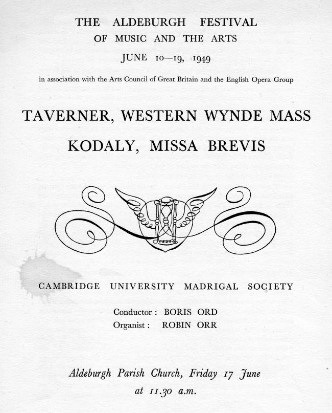 Programme for the Taverner and Kodaly Concert