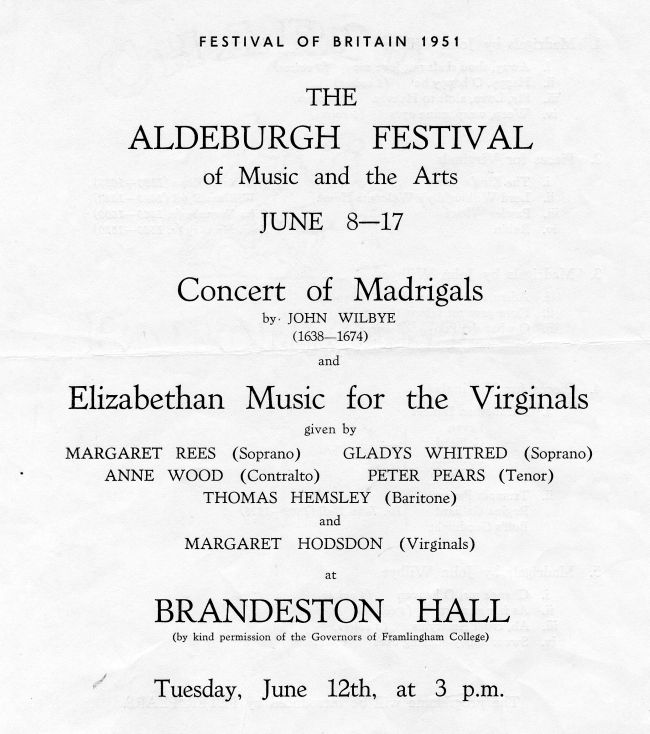 Programme for the Concert of Madrigals 