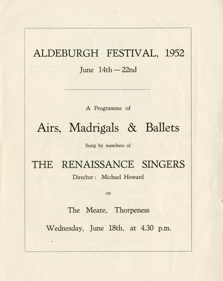 Programme for Airs, Madrigals and Ballets