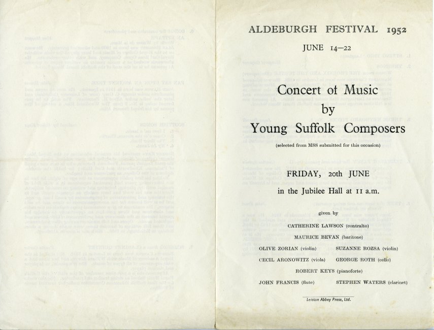 Programme for Young Suffolk Composers Concert