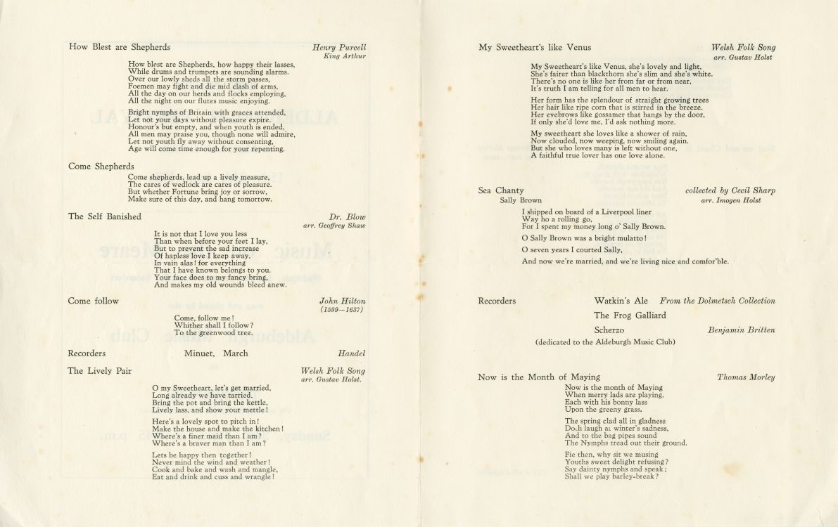 Programme for Music on the Meare