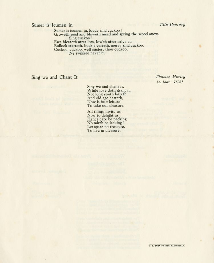 Programme for Music on the Meare