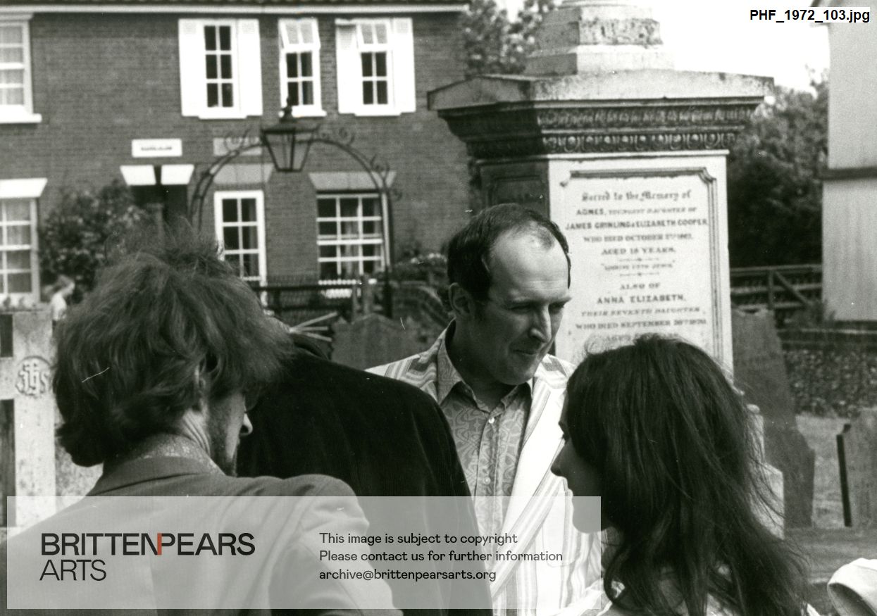 Photograph of members of the audience outside Blythburgh Church
