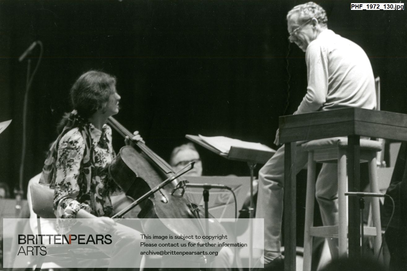 Photograph of  Britten and Elizabeth Wilson with members of the English Chamber Orchestra