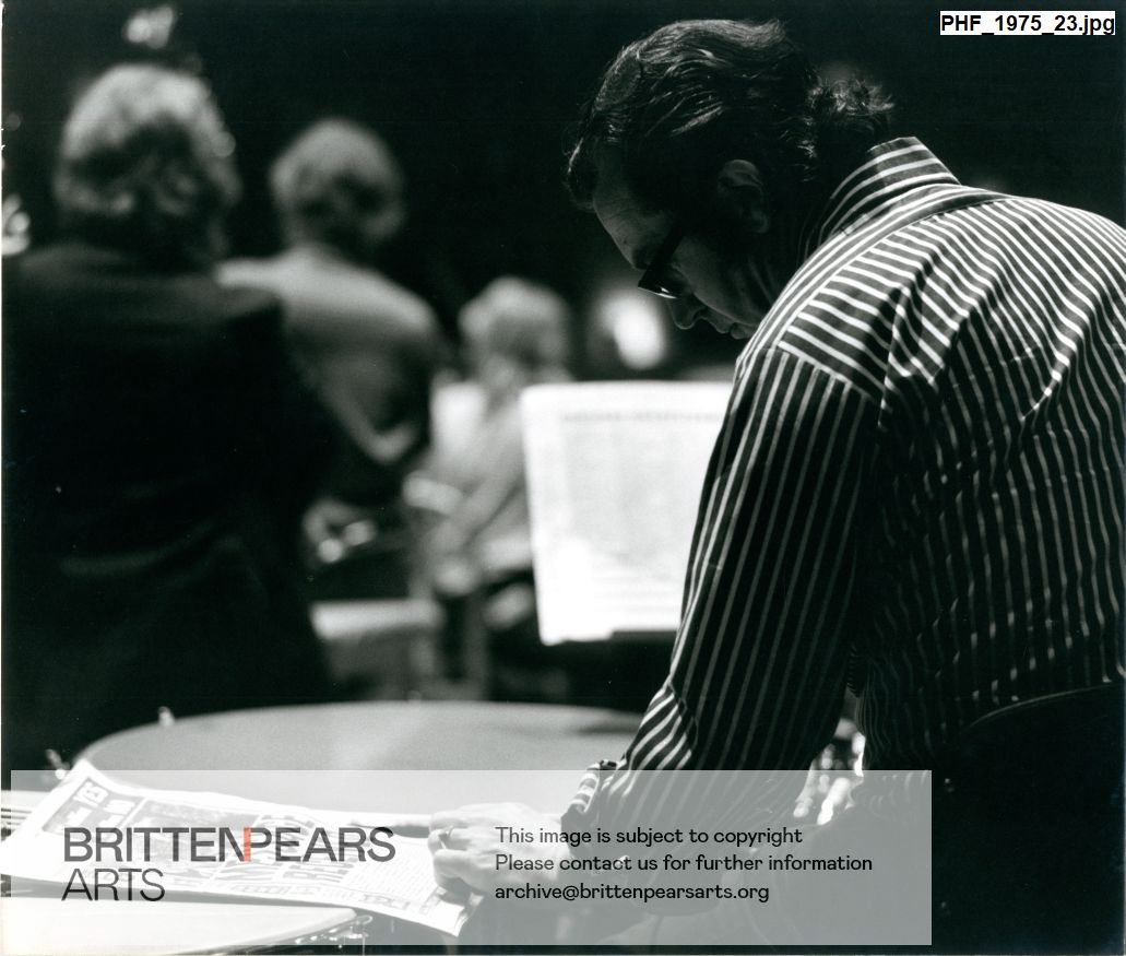 Photograph of timpanist in rehearsal at Snape Maltings Concert Hall