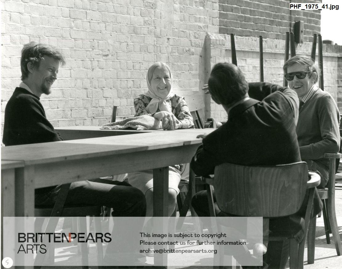 Photograph of Dana Josephson, Imogen Holst and Jeremy Cullum in Aldeburgh