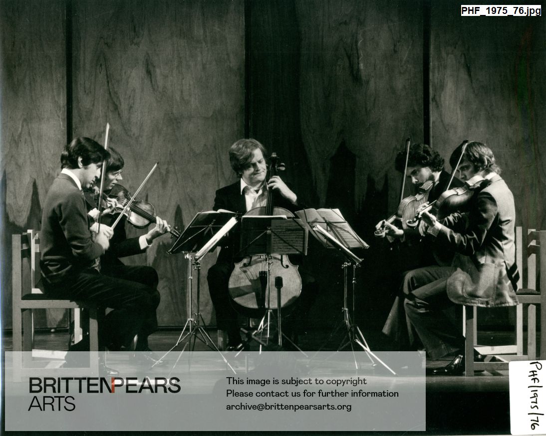 Photograph of the Chilingirian String Quartet with Clin Kitching in Jubilee Hall