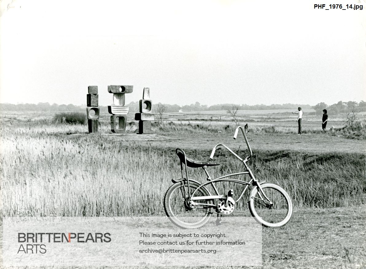 Photograph of reed beds at Snape Maltings. Two unidentified people.