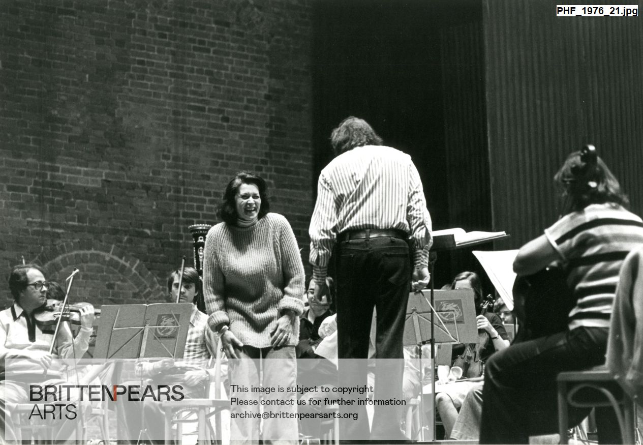 Photograph of English Chamber Orchestra, with Andre Previn, in rehearsal at Snape Maltings Concert Hall