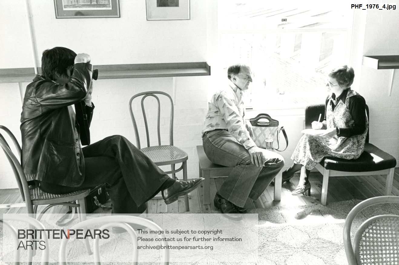 Photograph of Colin Graham giving an interview at Snape Maltings