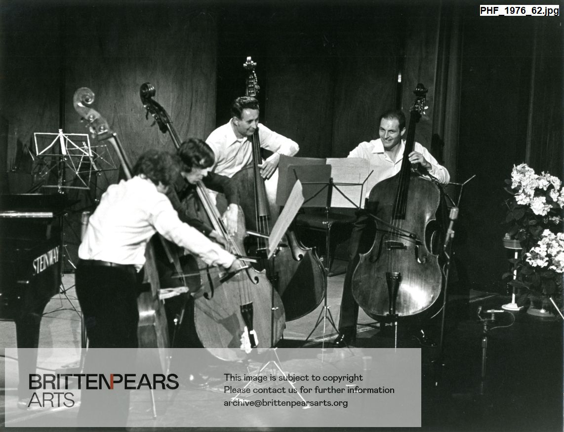 Photograph of Rodney Slatford with Double Bass Fourum in Jubilee Hall