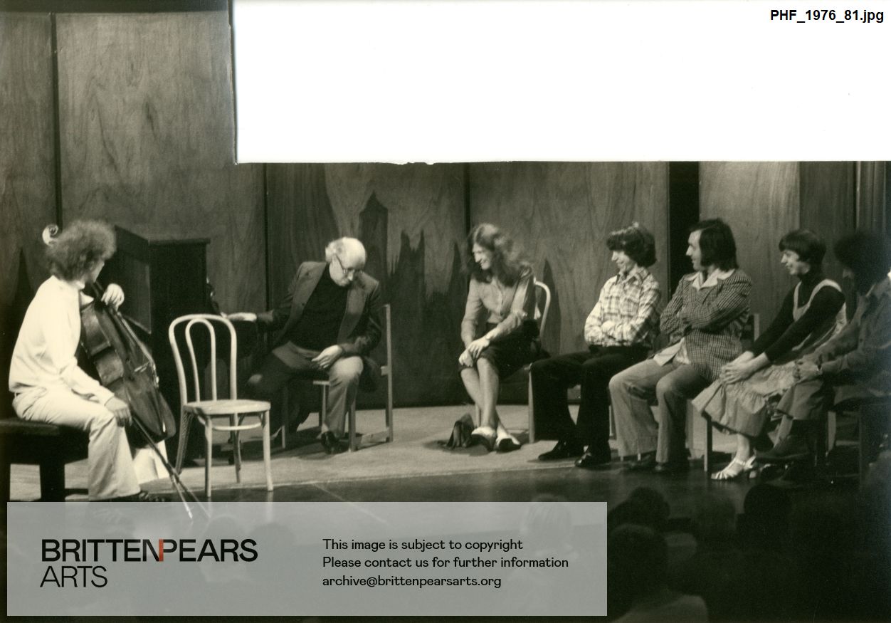 Photograph of Rostropovich at masterclass with students