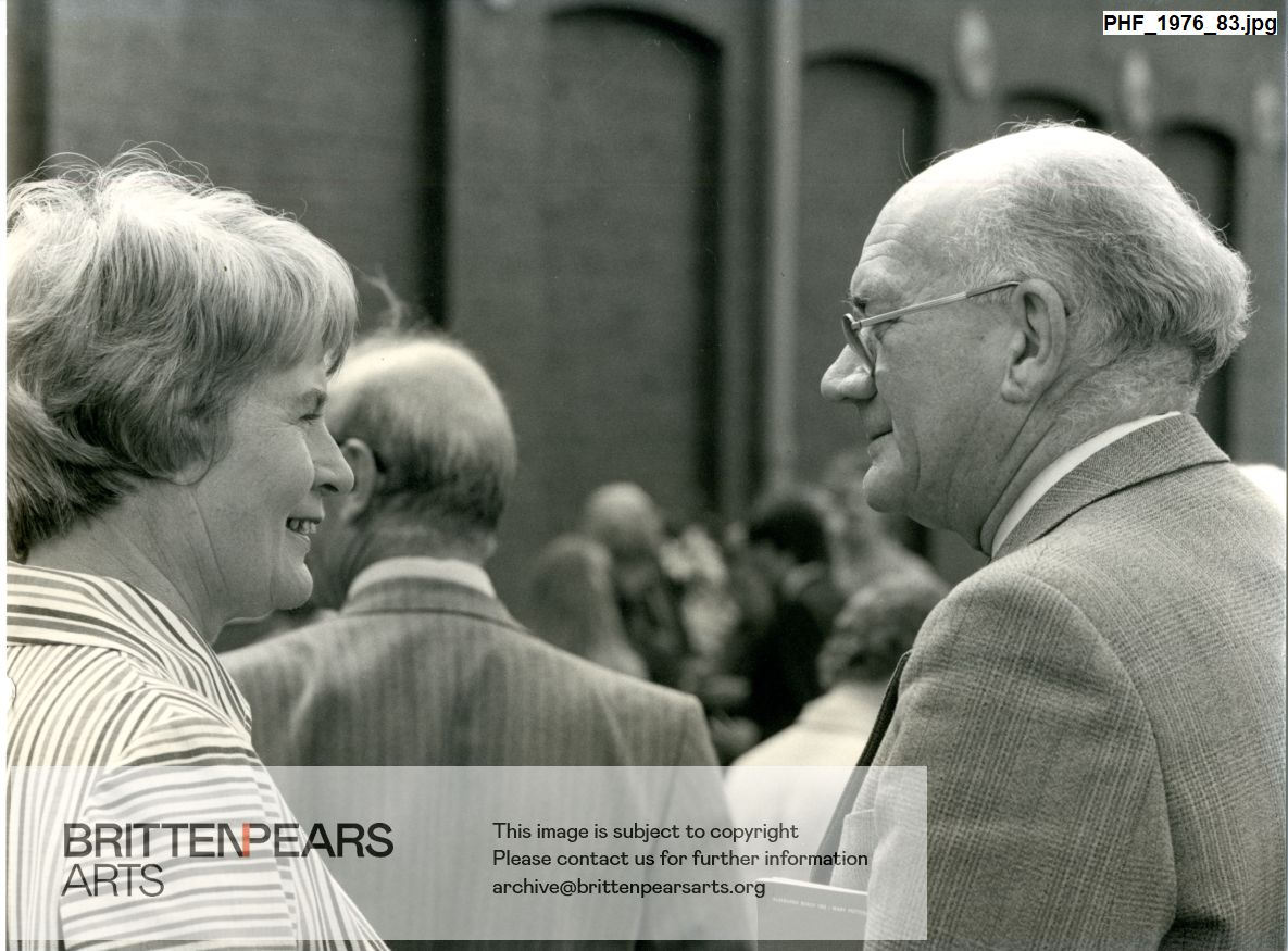 Photograph of two unidentified people at Snape Maltings