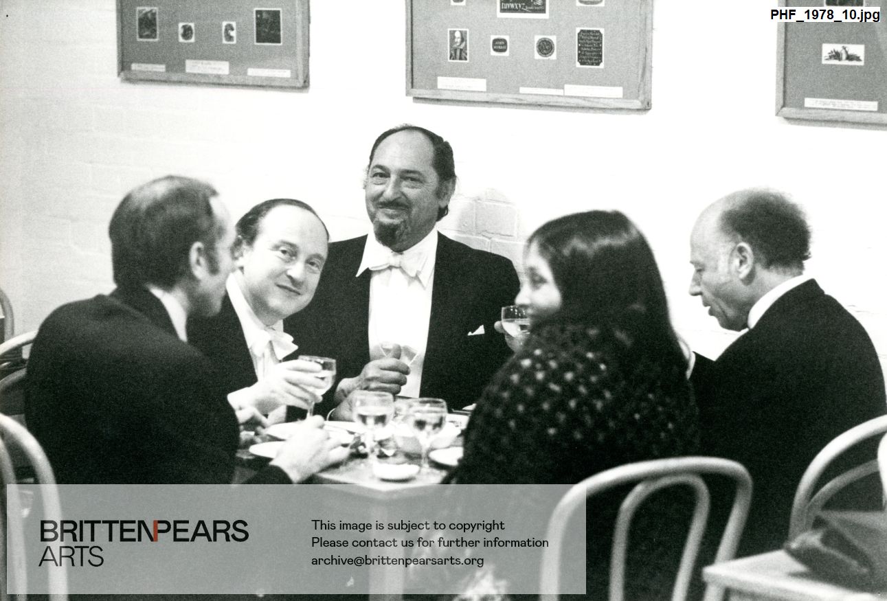Photograph of  Beaux Arts Trio of New York dining at Snape Maltings Concert Hall