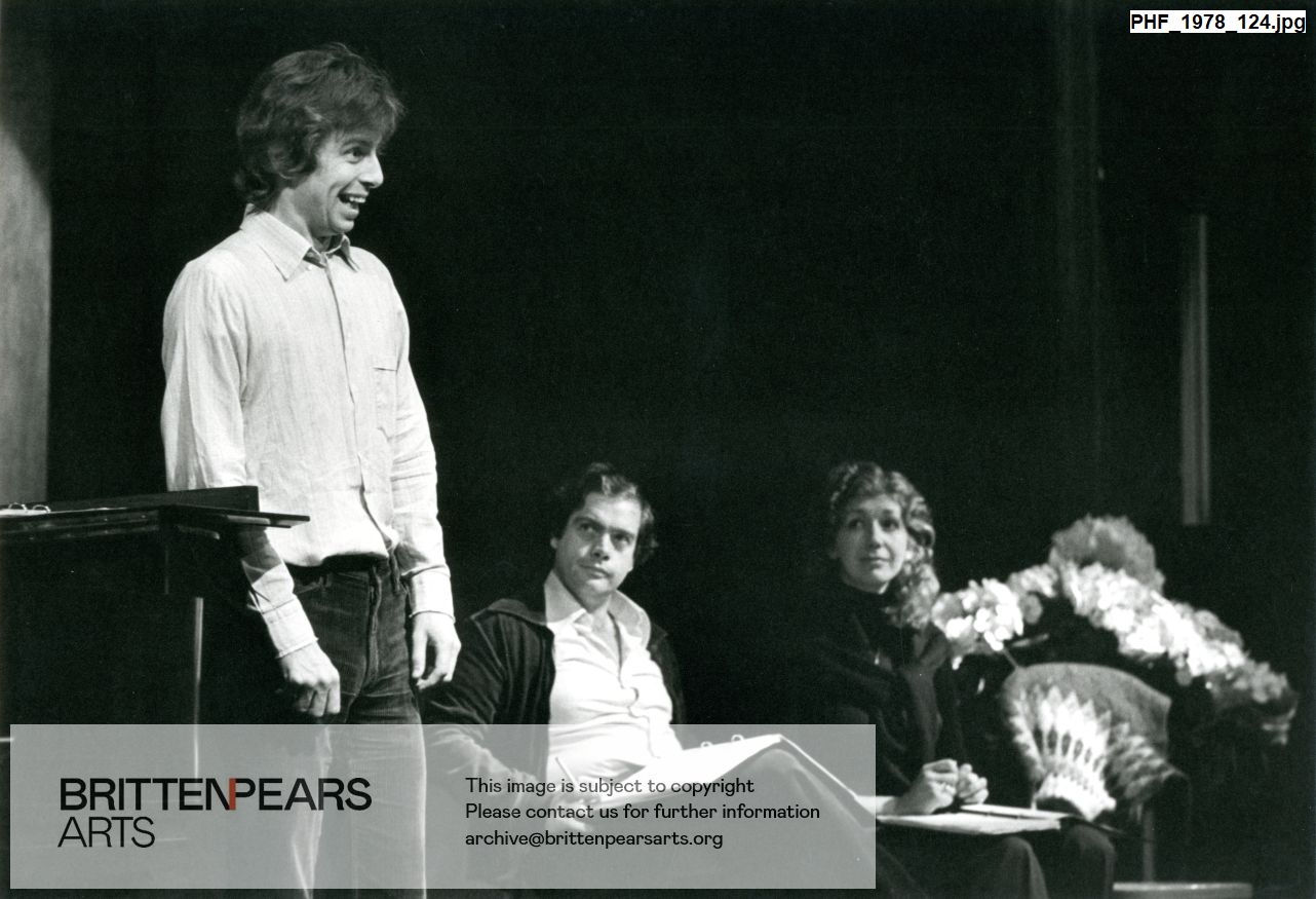 Photograph of Richard Jackson, Anthony Rolfe Johnson and Felicity Lott on stage