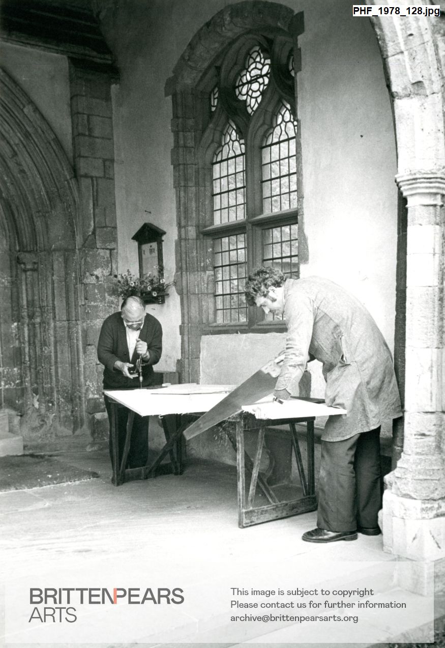 Photograph of Bill Ewer and Derek Bower in a church