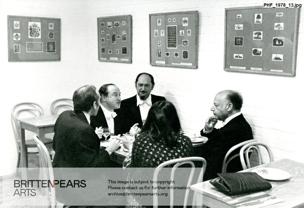 Photograph of  Beaux Arts Trio of New York dining at Snape Maltings Concert Hall
